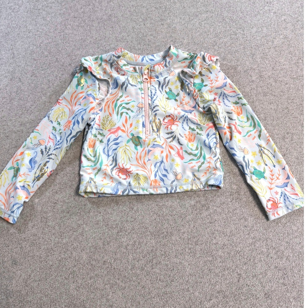 Tommy Bahama Girls Rash Guard 3T Long Sleeve Swim Top Tropical Print Ruffle Pool